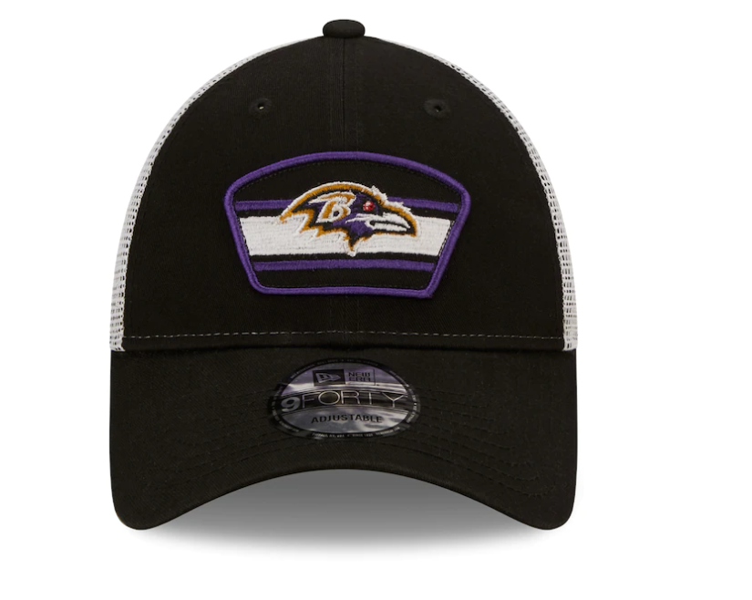 Baltimore Ravens New Era Logo Patch Trucker Mesh 9Forty Snap Back Hat - Black