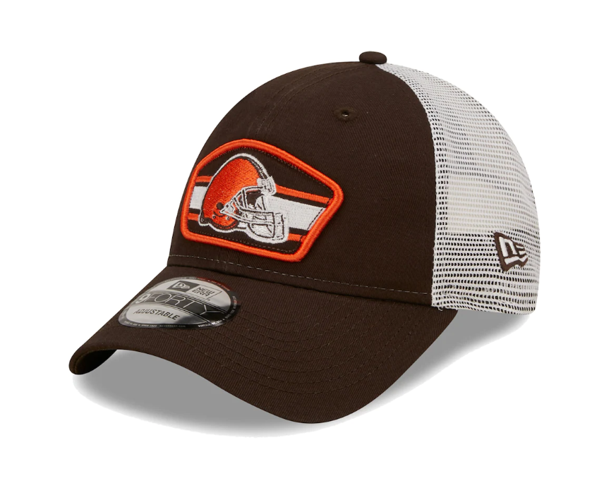 Cleveland Browns New Era Logo Patch Trucker Mesh 9Forty Snap Back Hat - Brown