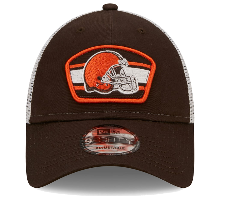 Cleveland Browns New Era Logo Patch Trucker Mesh 9Forty Snap Back Hat - Brown