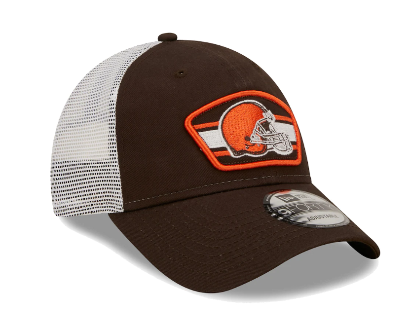 Cleveland Browns New Era Logo Patch Trucker Mesh 9Forty Snap Back Hat - Brown