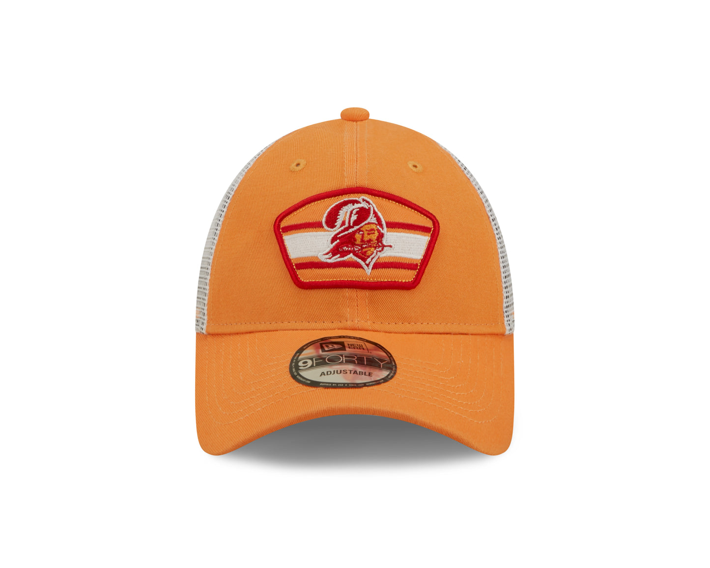 Tampa Bay Buccaneers New Era Logo Patch Trucker Mesh 9Forty Snap Back Hat - Orange