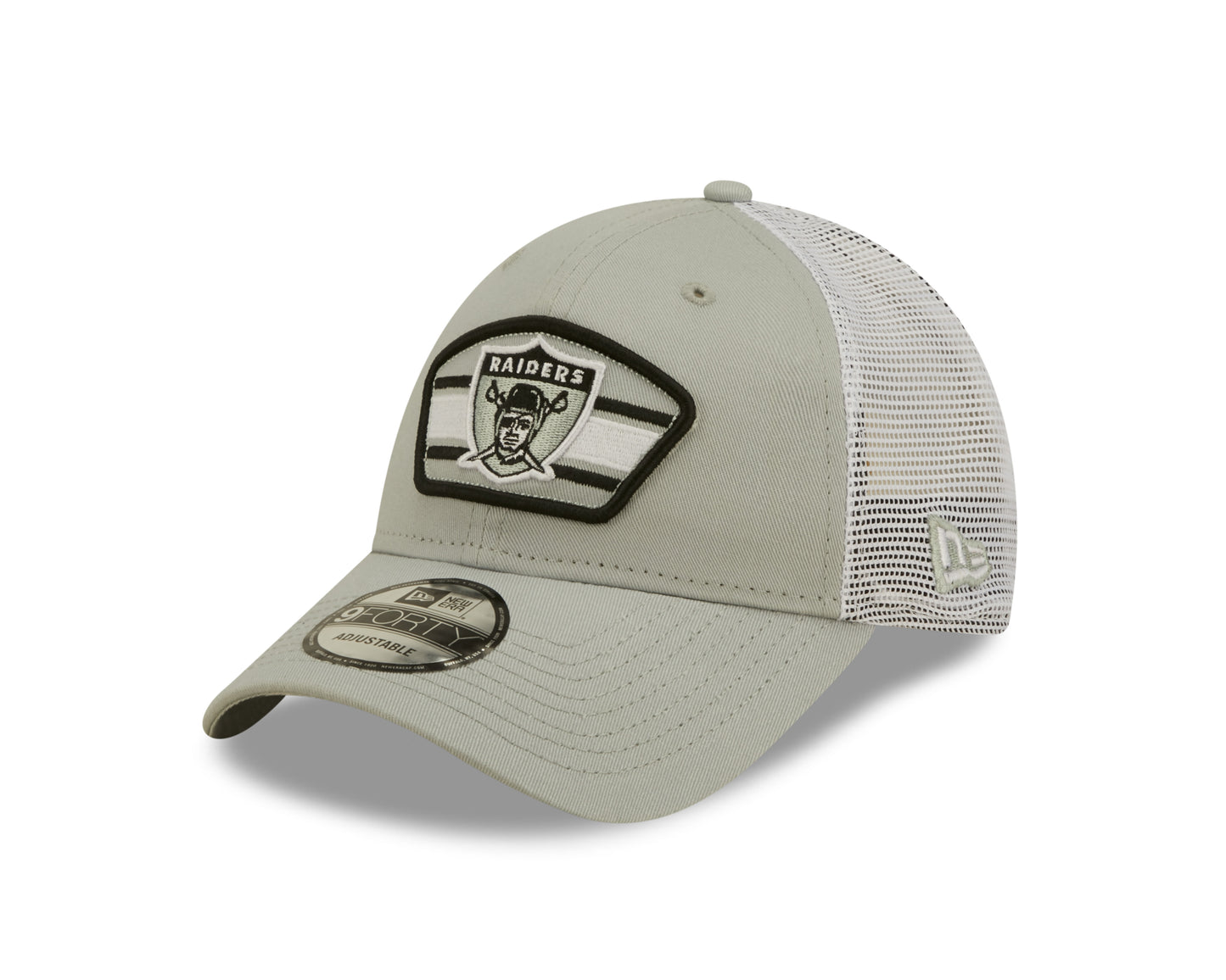 Las Vegas Raiders New Era Logo Patch Trucker Mesh 9Forty Snap Back Hat - Gray
