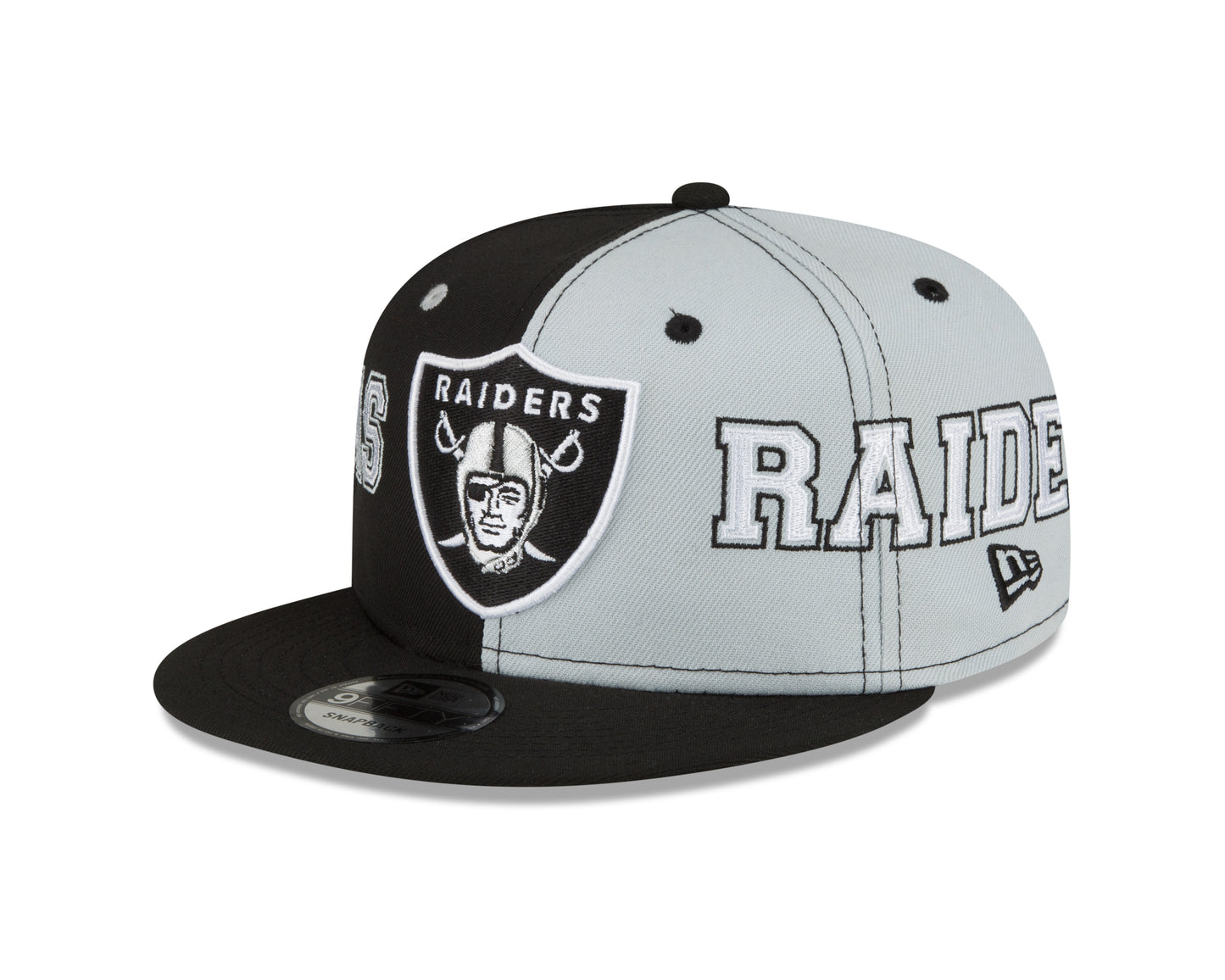 Las Vegas Raiders New Era Team Split 9FIFTY Snap Back Hat - Black/Gray