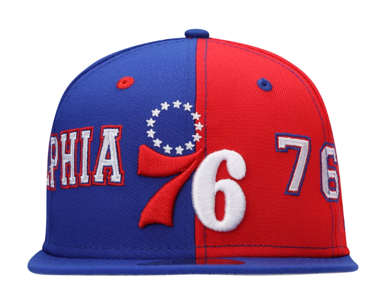 Philadelphia 76ers New Era Team Split 9FIFTY Snap Back Hat - Red/Blue