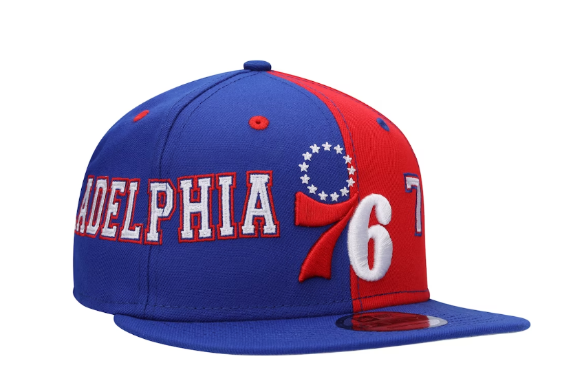 Philadelphia 76ers New Era Team Split 9FIFTY Snap Back Hat - Red/Blue