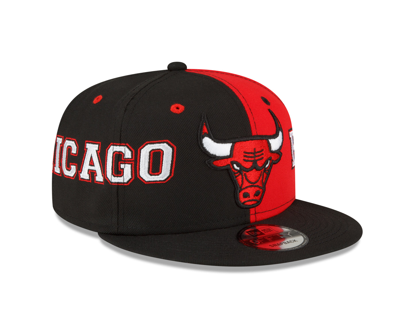 Chicago Bulls New Era Team Split 9FIFTY Snap Back Hat - Black/Red