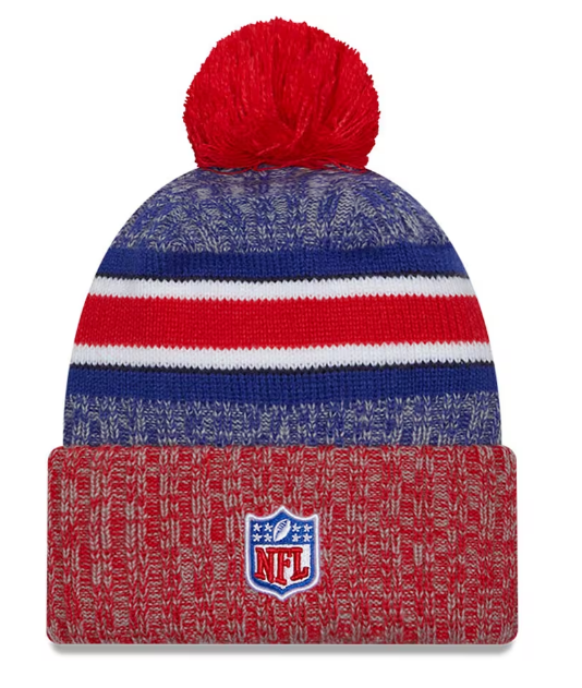 Buffalo Bills New Era 2023 Sideline Sport Cuffed Pom Knit Hat - Royal/Red