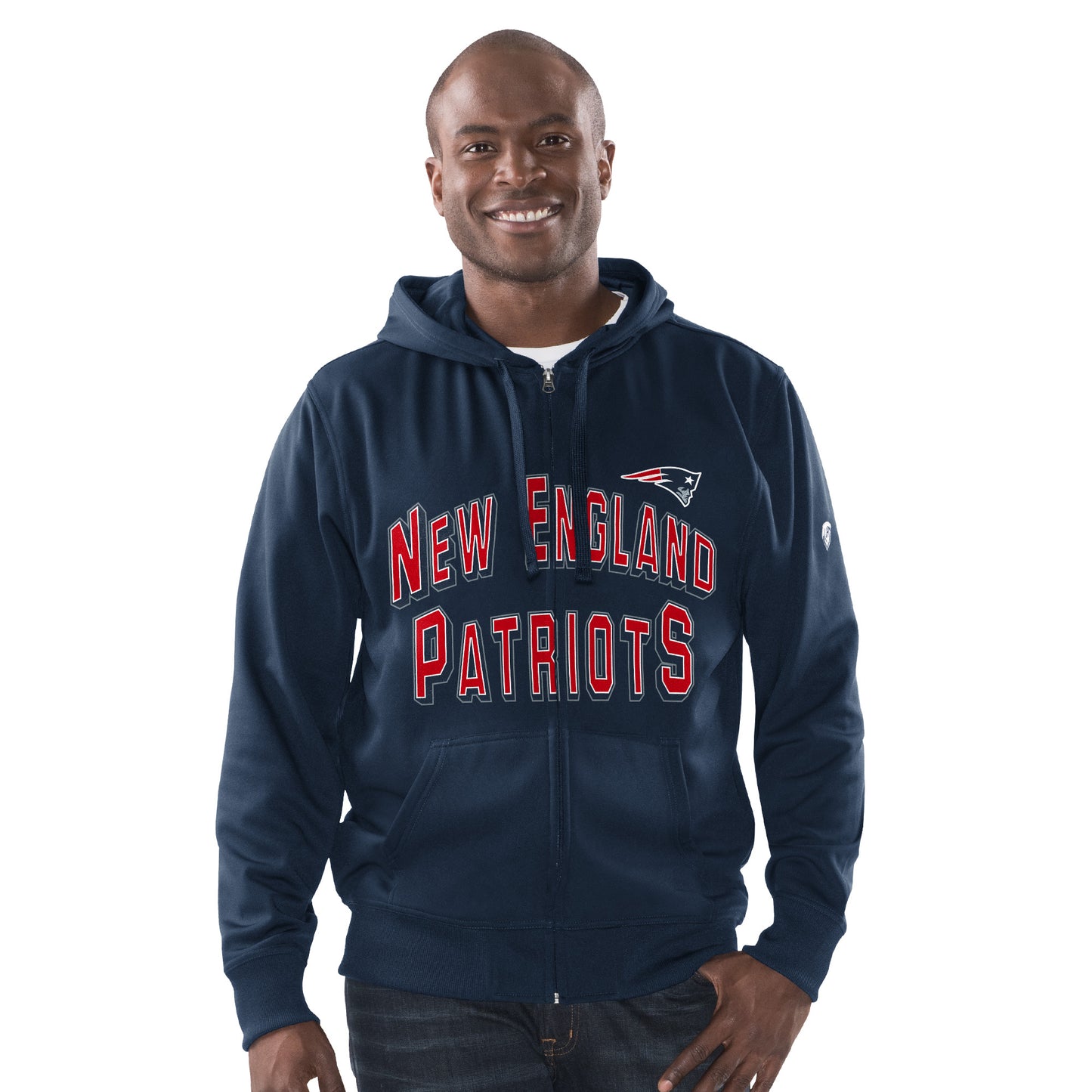 New England Patriots Team Arena Full Zip Hood Mens Sweat Tops - Blue