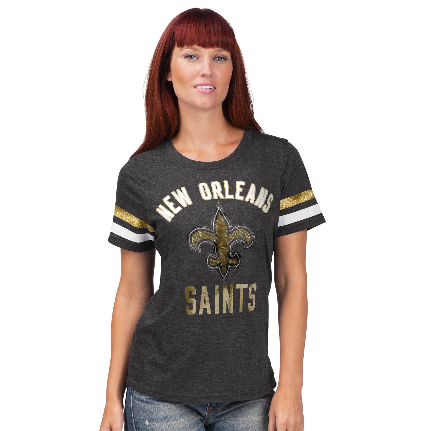 New Orleans Saints Women's G-III 4Her Extra Point Bling Tee Shirt - Black