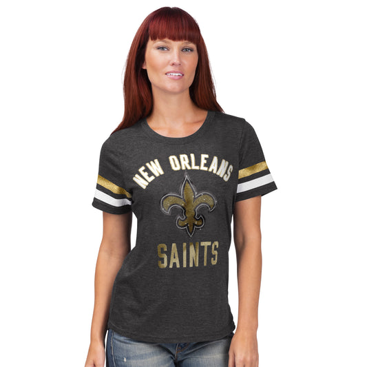 New Orleans Saints Women's G-III 4Her Extra Point Bling Tee Shirt - Black