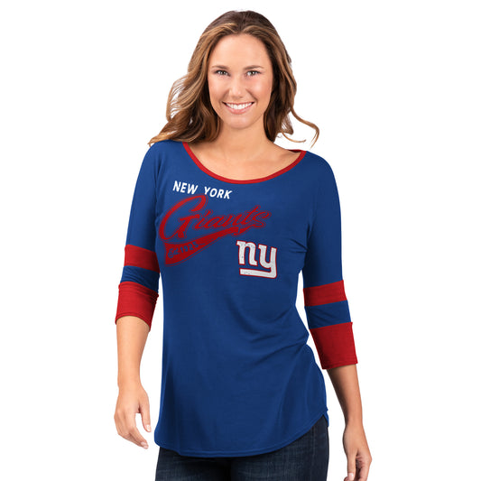 New York Giants Game Changer Women's 3/4 Sleeve Tee Shirt - Blue