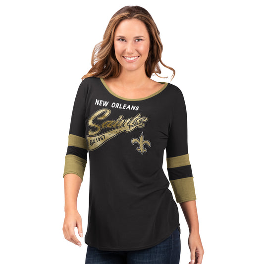 New Orleans Saints Game Changer Women's 3/4 Sleeve Tee Shirt - Black