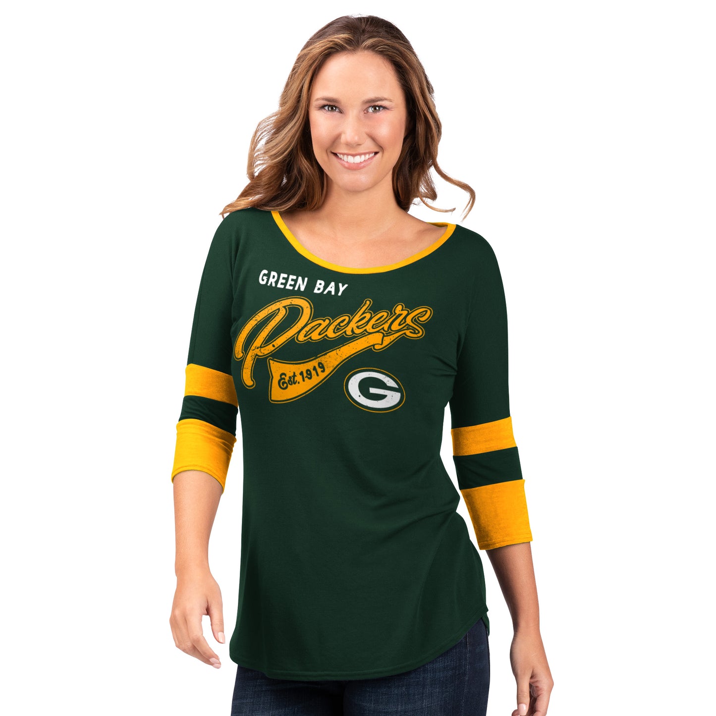 Green Bay Packers Game Changer Women's 3/4 Sleeve Tee Shirt - Green