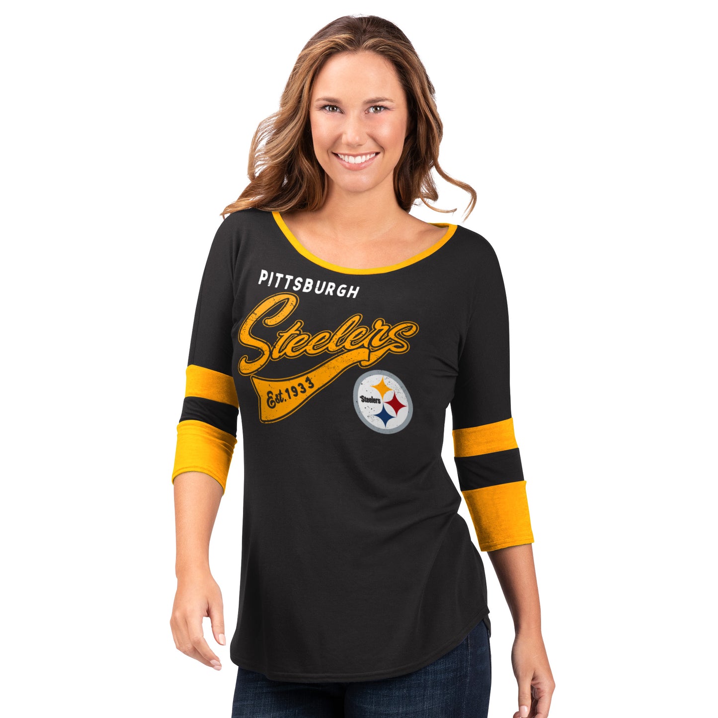 Pittsburgh Steelers Game Changer Women's 3/4 Sleeve T-shirt - Black