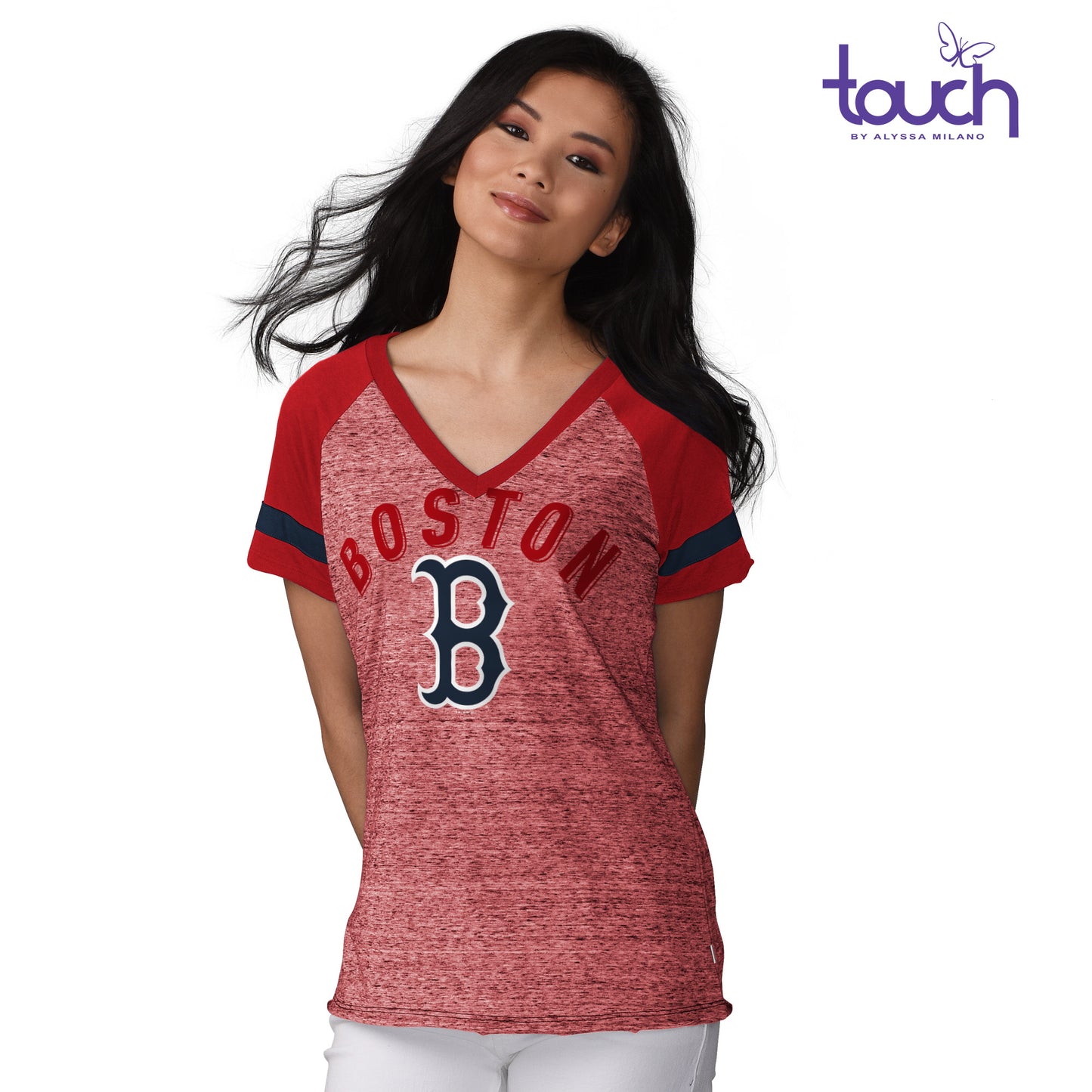 Boston Red Sox Touch by Alyssa Milano Women's Double Play V-Neck Tee Shirt