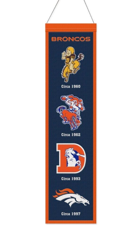 Denver Broncos Team Evolution Heritage 8 X 32 Wool Banner