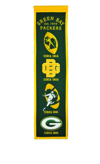 Green Bay Packers Team Evolution Heritage 8 X 32 Wool Banner