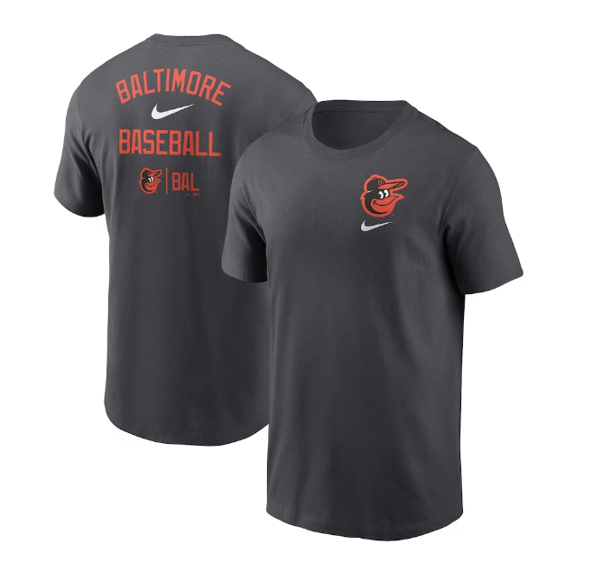 Baltimore Orioles Nike Charcoal Logo Sketch Bar T-Shirt
