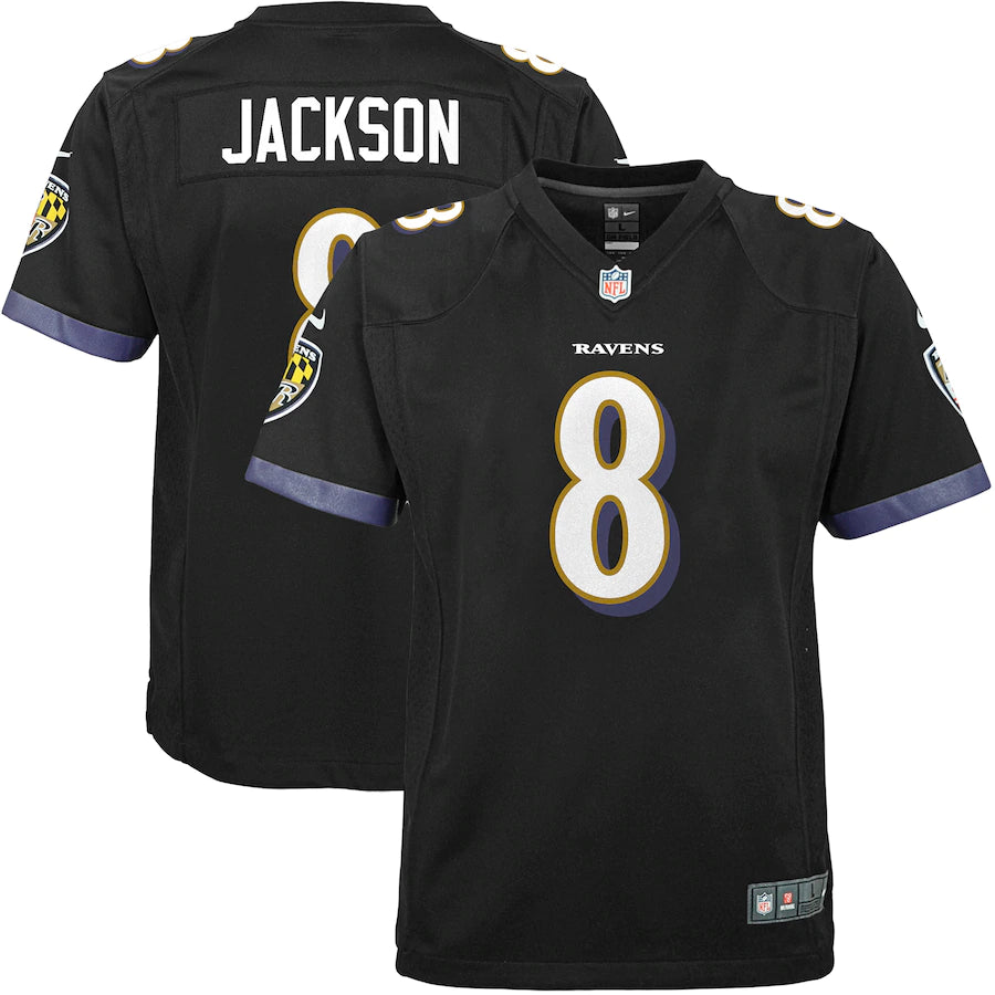 Baltimore Ravens #8 Lamar Jackson Nike Youth Game Jersey - Black