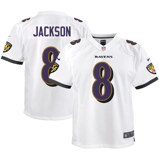 Baltimore Ravens #8 Lamar Jackson Nike Youth Game Jersey - White