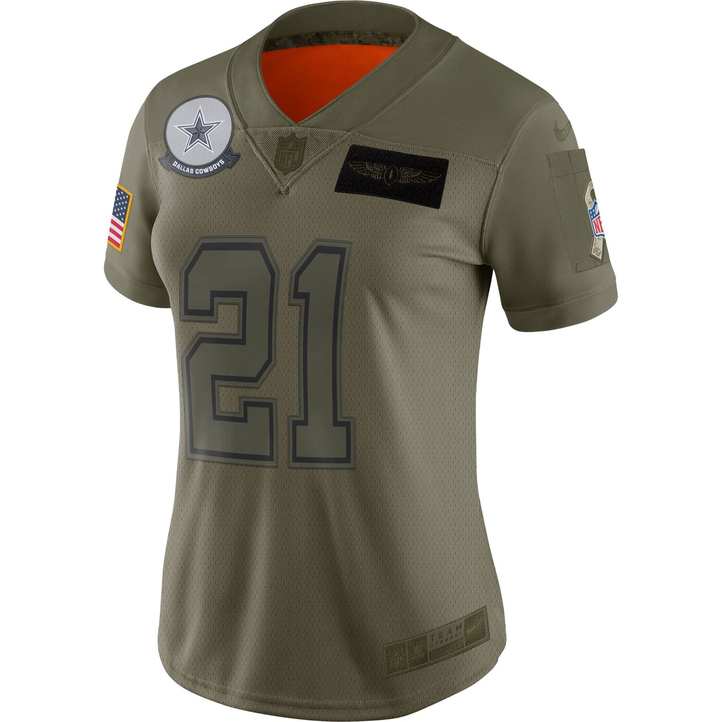 Dallas Cowboys #21 Ezekiel Elliott Salute to Service Women's Jersey - Olive