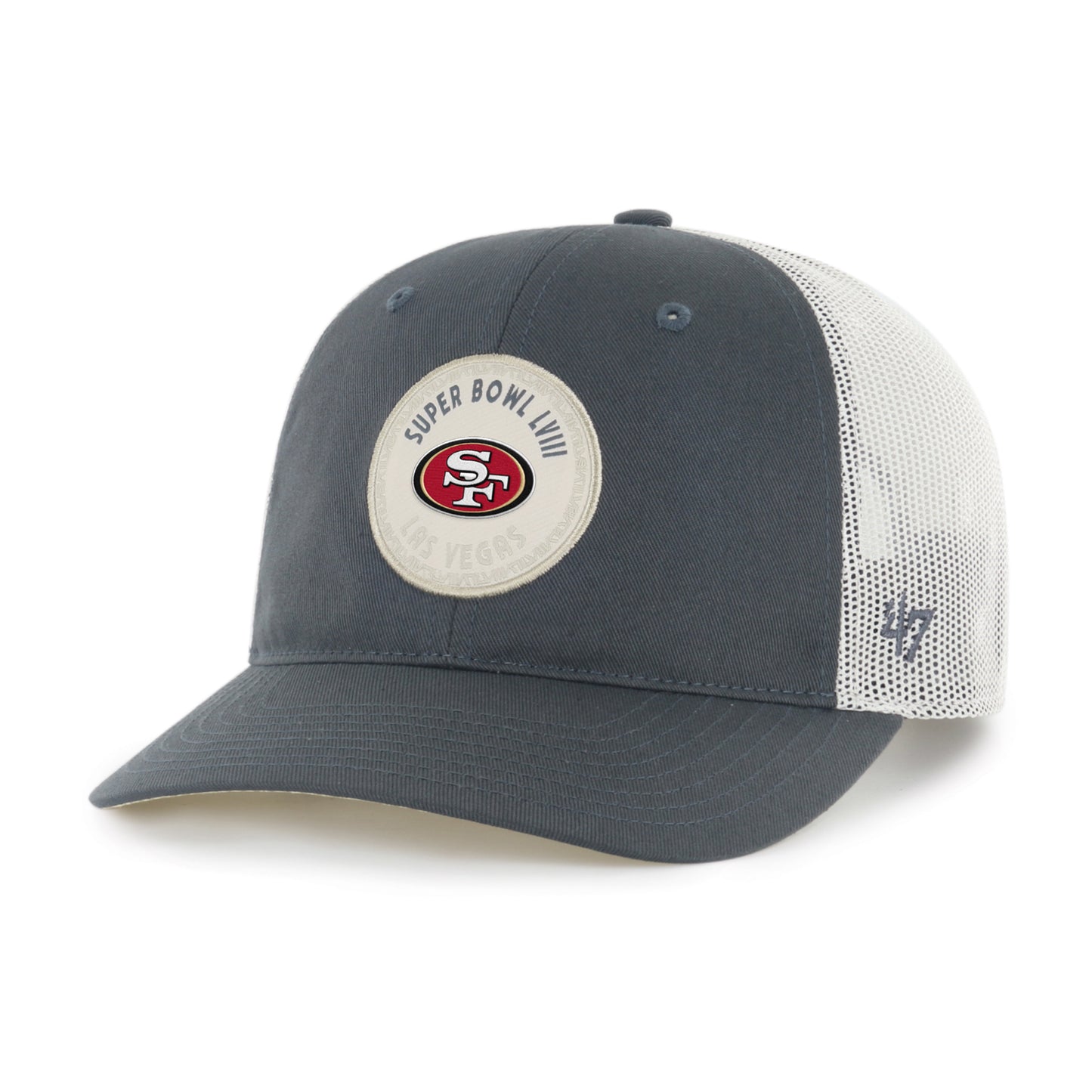 San Francisco 49ers '47 Super Bowl LVIII Patch Trucker Adjustable Hat - Charcoal