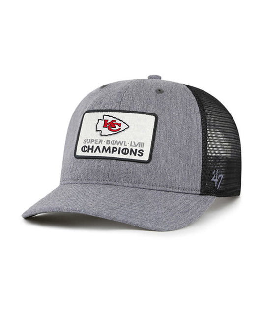 Kansas City Chiefs '47 Super Bowl LVIII Champions Square Trucker Adjustable Hat - Charcoal