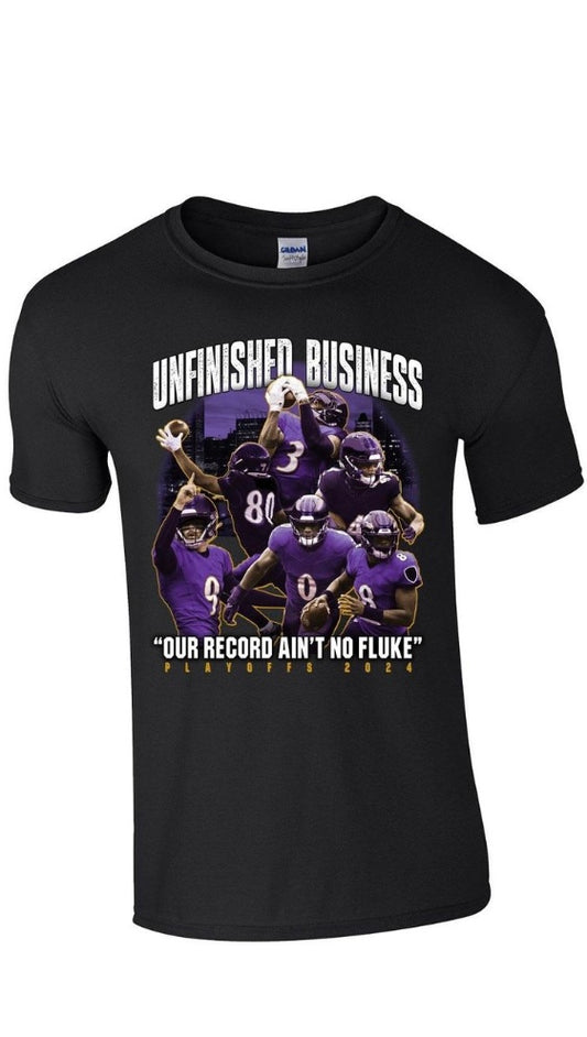 Baltimore Ravens 2023 Playoff’s Unfinished Business Black T-shirt