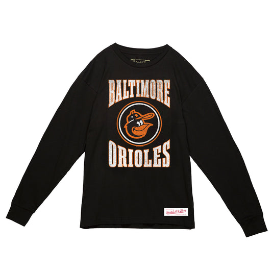 Baltimore Orioles Mitchell & Ness Cooperstown Black Arched Logo Slub Long Sleeve T-Shirt