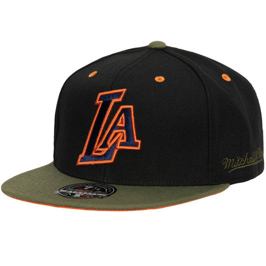 Los Angeles Lakers Mitchell & Ness Flight Script Fitted Hat