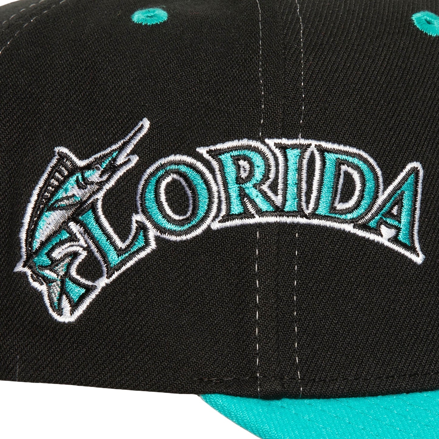 Miami Marlins Mitchell & Ness Over Bite Pro Crown Snapback Hat