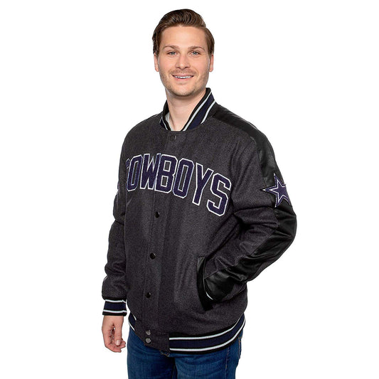 Dallas Cowboys Mens Harris Wool Blend Varsity Jacket - Charcoal