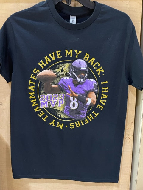 Baltimore Ravens 2023 MVP #8 Lamar Jackson Black T-shirt