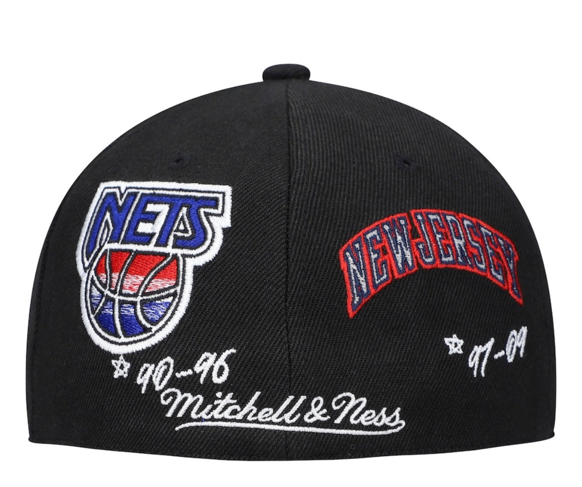 New Jersey Nets Mitchell & Ness Hardwood Classics Timeline Fitted Hat - Black
