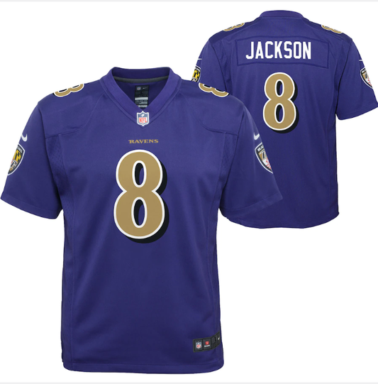 Baltimore Ravens Nike Youth #8 Lamar Jackson Game Jersey- Color Rush Purple