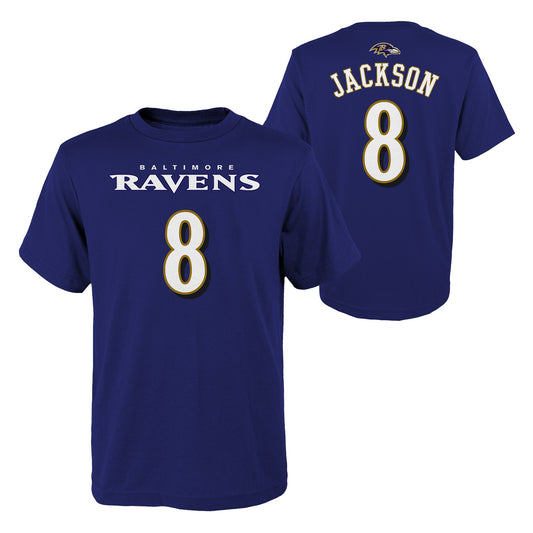 Baltimore Ravens Outerstuff Lamar Jackson #8 Youth Mainliner Player T-Shirt Purple
