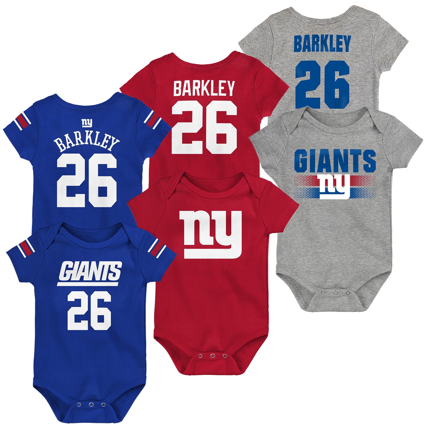 New York Giants Outerstuff Saquon Barkley #26 Infant 3 Bodysuit/Creeper Set - Gray/Red/Blue