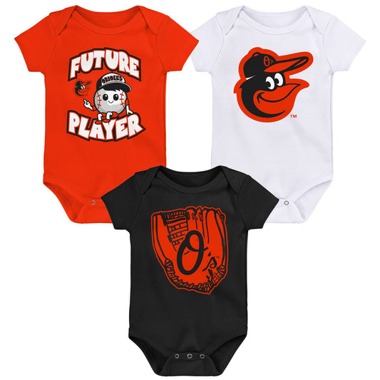 Baltimore Orioles Outerstuff Major League 3-Pack Infant Creeper Bodysuit Set