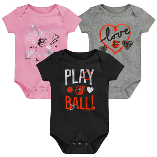 Baltimore Orioles Outerstuff Infant Play Ball 3 Pack Creeper Bodysuit Set