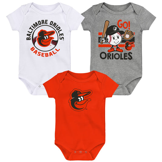 Baltimore Orioles Outerstuff Ball Park 3-Pack Infant Creeper Bodysuit Set