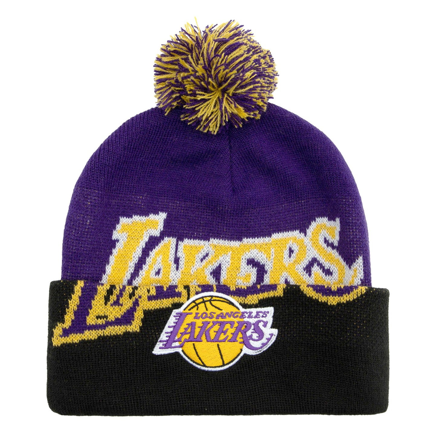 Los Angeles Lakers Mitchell & Ness Double Take Hardwood Classic Pom Knit Hat