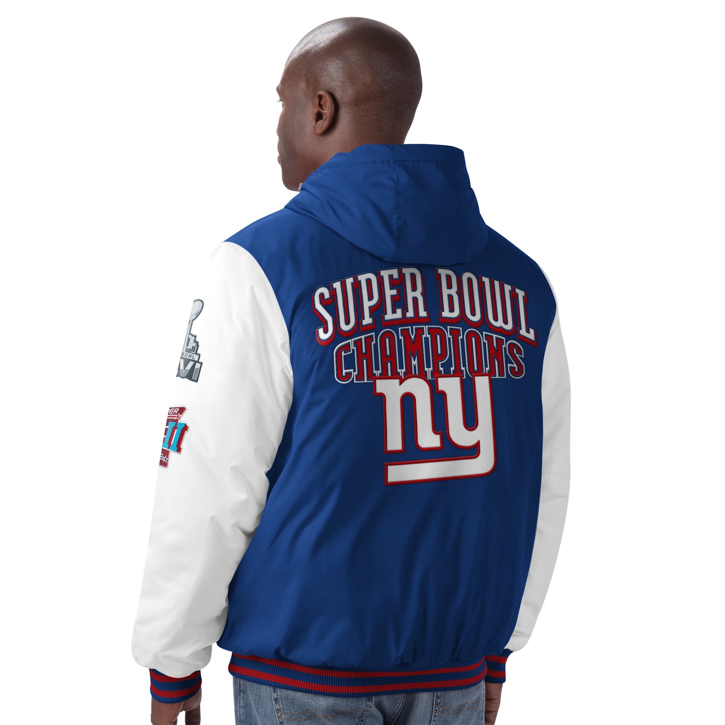 New York Giants 4 Time Super Bowl Champion Spike Varsity Hooded Jacket - Blue