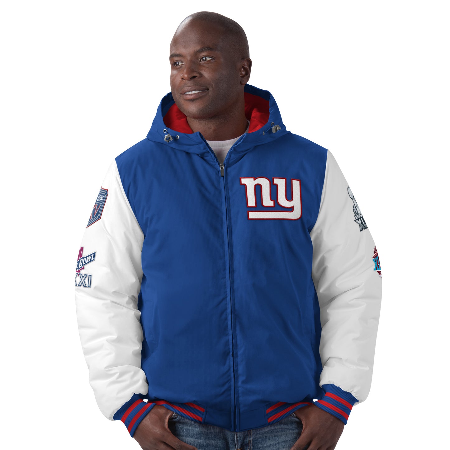 New York Giants 4 Time Super Bowl Champion Spike Varsity Hooded Jacket - Blue