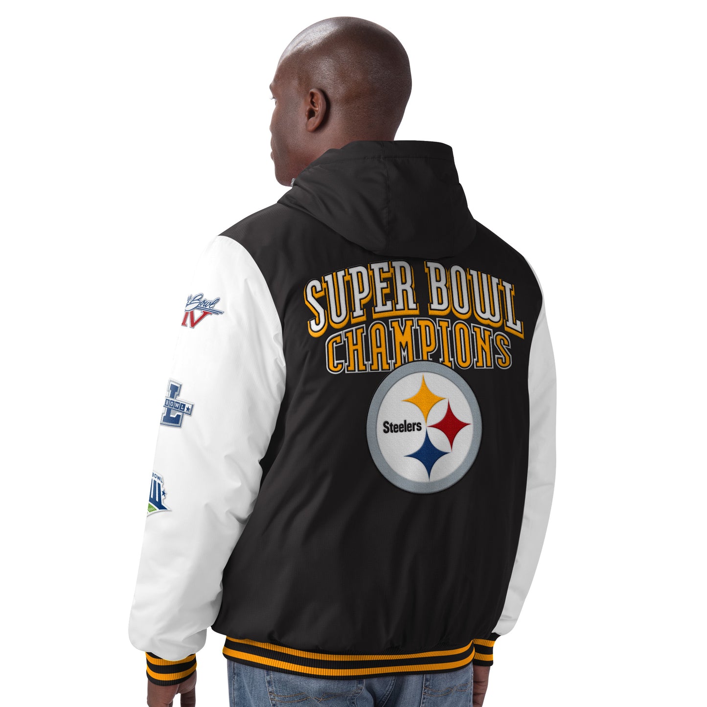 Pittsburgh Steelers 6 Time Super Bowl Champions Spike Varsity Hooded Jacket - Black
