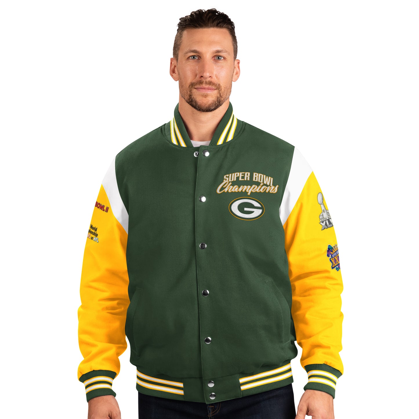 Green Bay Packers G-III Franchise 4 Time Super Bowl Varsity Jacket