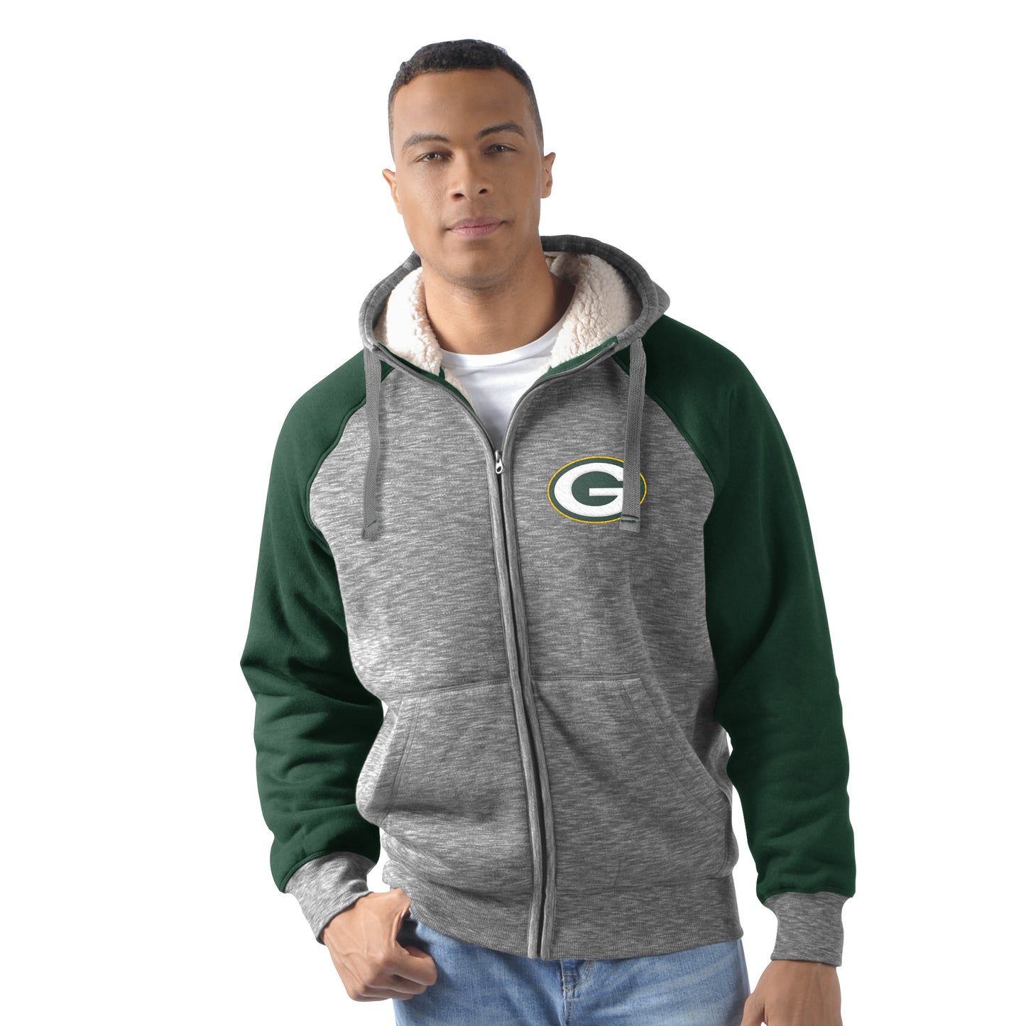 Green Bay Packers Heathered Gray/Green Turning Point Hooded Jacket by G-III
