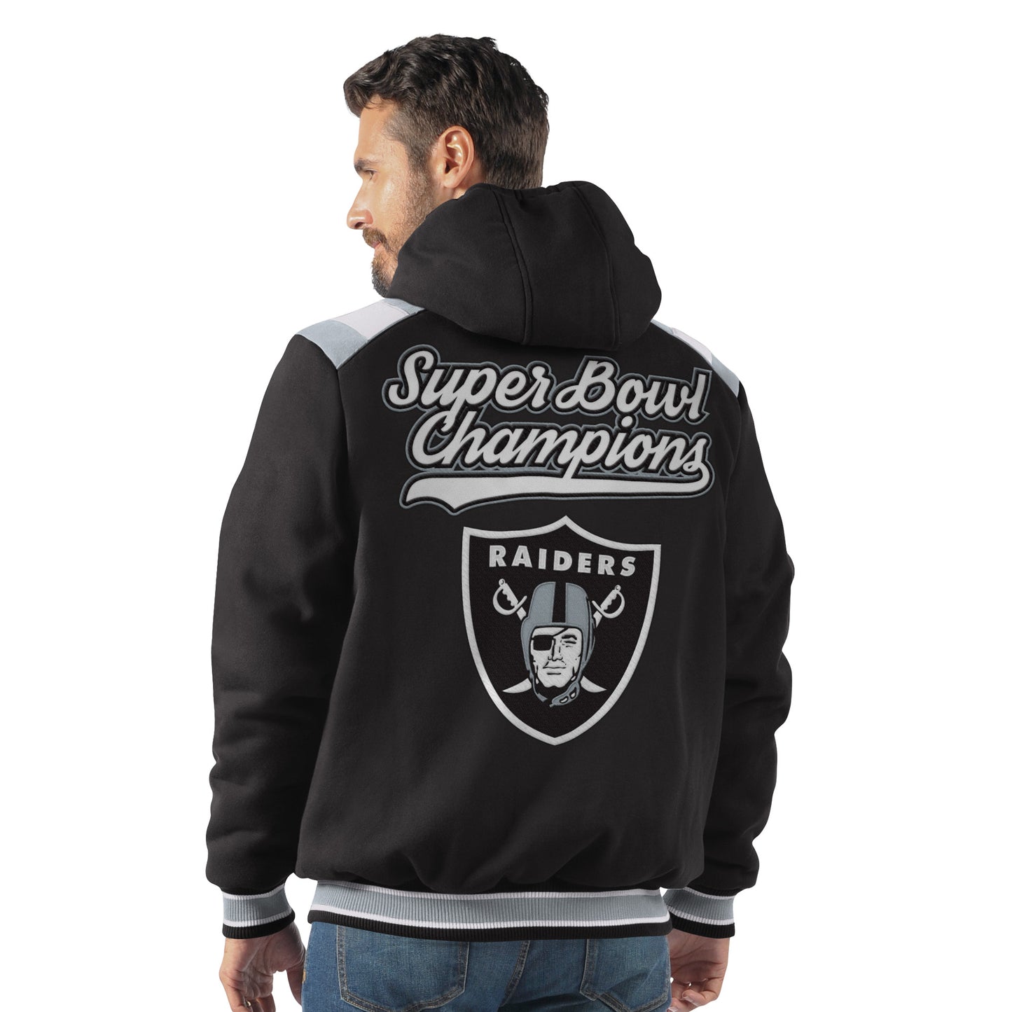 Las Vegas Raiders 3 Time Super Bowl Champions Hooded Bullpen Fleece Jacket - Black