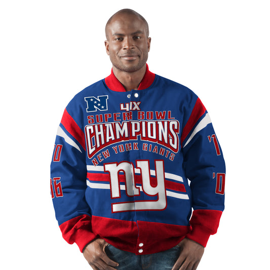 New York Giants Gladiator 4X Time Super Bowl Champions Cotton Twill Jacket - Blue