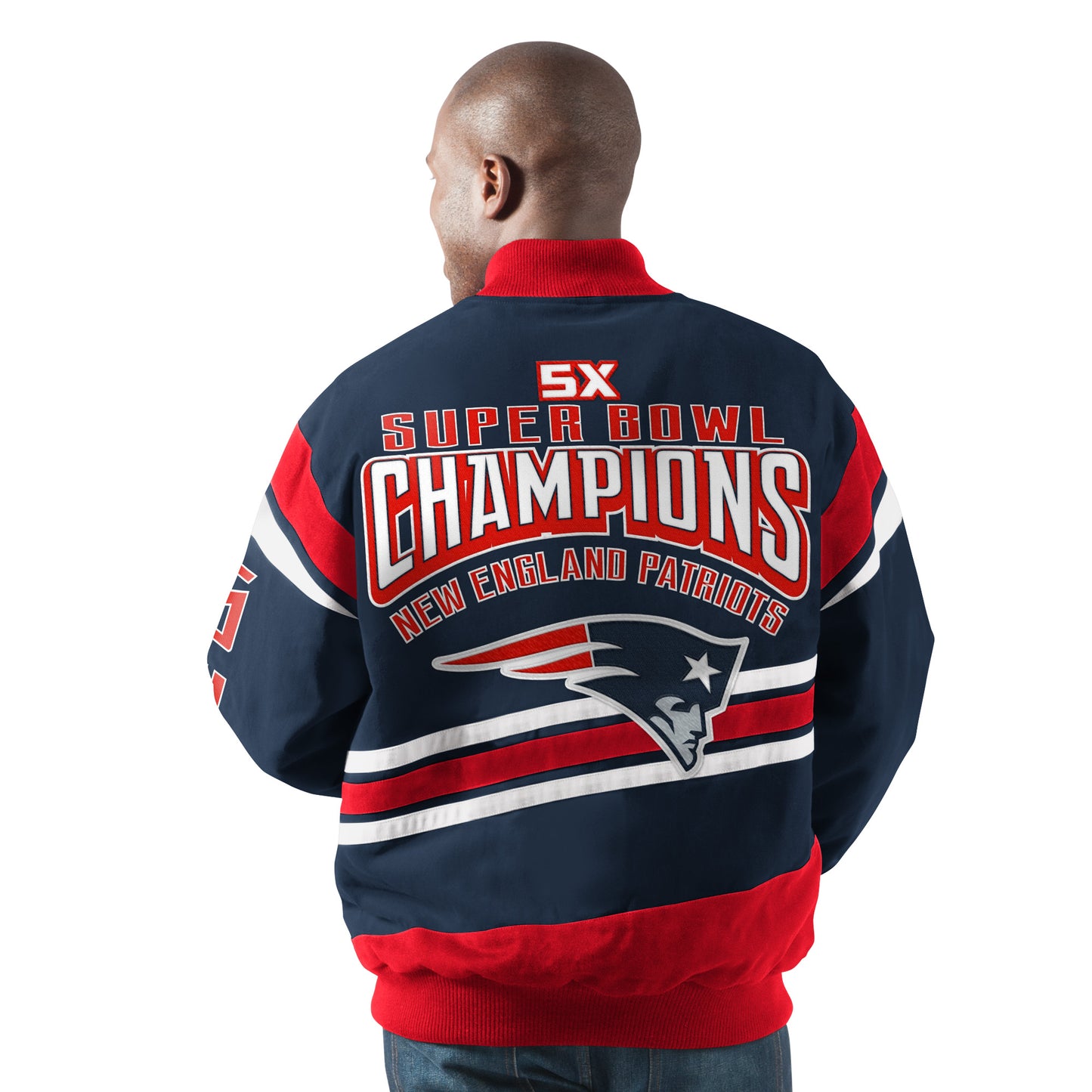 New England Patriots Gladiator 5 Time Super Bowl Champions Cotton Twill Jacket - Blue