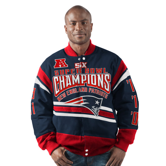 New England Patriots Gladiator 5 Time Super Bowl Champions Cotton Twill Jacket - Blue